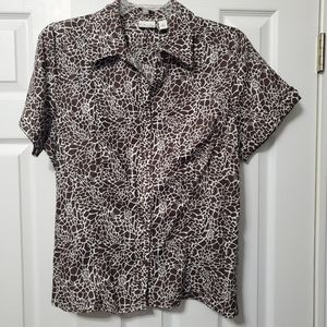 Kim Rogers 100% linen giraffe print short sleeve button down shirt new v neck 1X